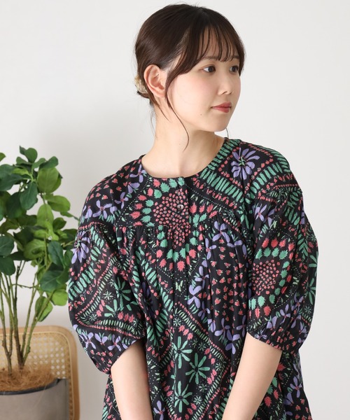 KILKI(キルキー)の「kilki 半袖ヘンリーネックワンピース スクエアベジタブル(ワンピース・レディース・ブラック系/ホワイト系・FREE)」の11枚目の写真