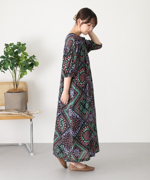 KILKI(キルキー)の「kilki 半袖ヘンリーネックワンピース スクエアベジタブル(ワンピース・レディース・ブラック系/ホワイト系・FREE)」の14枚目の写真