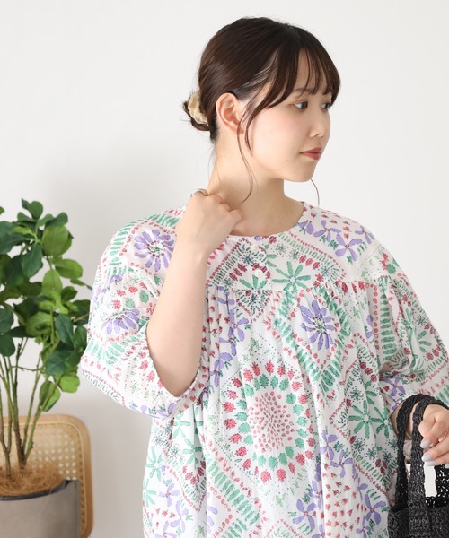 KILKI(キルキー)の「kilki 半袖ヘンリーネックワンピース スクエアベジタブル(ワンピース・レディース・ブラック系/ホワイト系・FREE)」の5枚目の写真