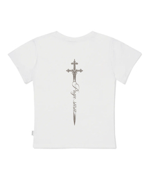 クロスナイフプリンティングスリムフィット半袖Tシャツアイボリー