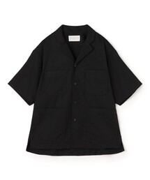 ウールポリエステルツイル 4ポケットラペルド半袖シャツ セットアップ対応