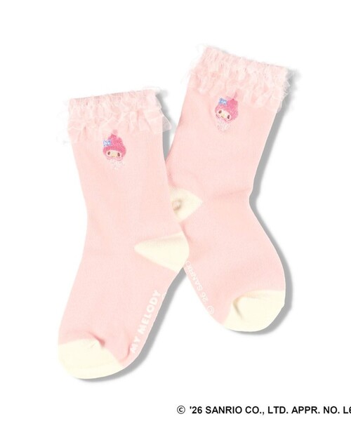 BRANSHES(ブランシェス)の「【サンリオキャラクターズ】ワンポイント刺しゅうチュールフリルソックス(ソックス/靴下・キッズ・ラベンダー/ピンク・M/L/16-18㎝/19-21㎝)」の5枚目の写真