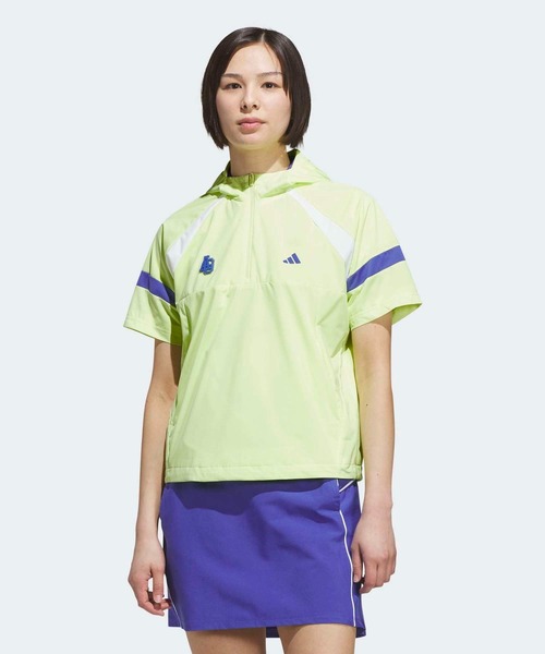 adidas(アディダス)の「ハーフジップ フード付きアノラックジャケット 半袖 / ハーフジップ【adidas Golf/アディダスゴルフ】(ブルゾン・レディース・イエロー・SMALL/MEDIUM/LARGE/X-LARGE/XX-LARGE/X-SMALL)」の1枚目の写真