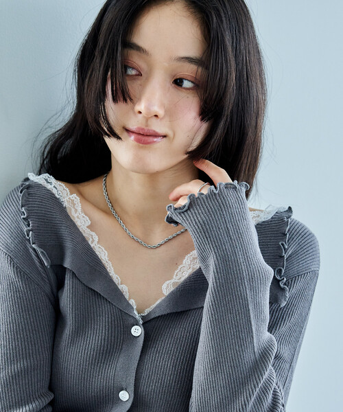 FREAK'S STORE(フリークスストア)の「チビレースニットカーディガン(カーディガン/ボレロ・レディース・ネイビー/ナチュラル/グレー・フリ-)」の16枚目の写真