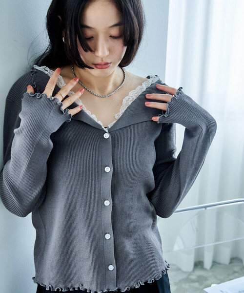 FREAK'S STORE(フリークスストア)の「チビレースニットカーディガン(カーディガン/ボレロ・レディース・ネイビー/ナチュラル/グレー・フリ-)」の17枚目の写真