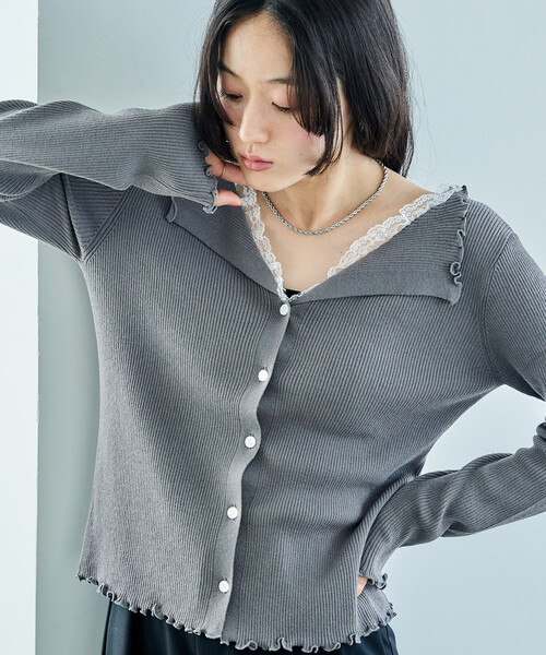 FREAK'S STORE(フリークスストア)の「チビレースニットカーディガン(カーディガン/ボレロ・レディース・ネイビー/ナチュラル/グレー・フリ-)」の18枚目の写真