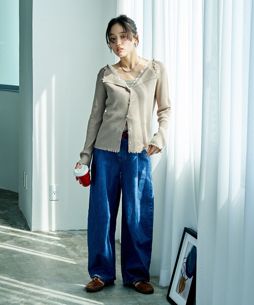 FREAK'S STORE(フリークスストア)の「チビレースニットカーディガン(カーディガン/ボレロ・レディース・ネイビー/ナチュラル/グレー・フリ-)」の21枚目の写真