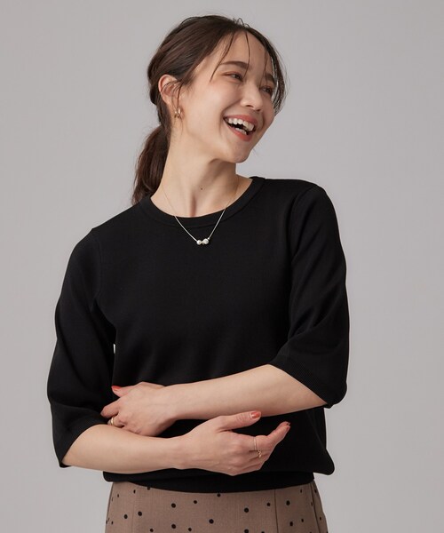 SHOO・LA・RUE(シューラルー)の「【ガンガン洗える/ひんやり/UV/毛玉になりにくい】二の腕見せない 5分袖ニット(ニット/セーター・レディース・ブラウン系3/ライトパープル/ブラック/ブルー系その他/アイボリー/ブラウン系その他・01/02/03/04)」の12枚目の写真