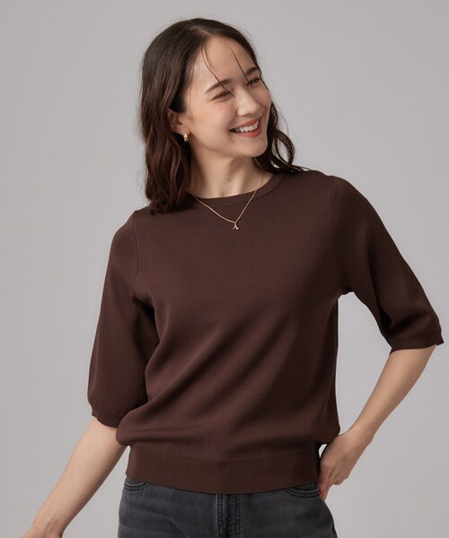 SHOO・LA・RUE(シューラルー)の「【ガンガン洗える/ひんやり/UV/毛玉になりにくい】二の腕見せない 5分袖ニット(ニット/セーター・レディース・ブラウン系3/ライトパープル/ブラック/ブルー系その他/アイボリー/ブラウン系その他・01/02/03/04)」の16枚目の写真
