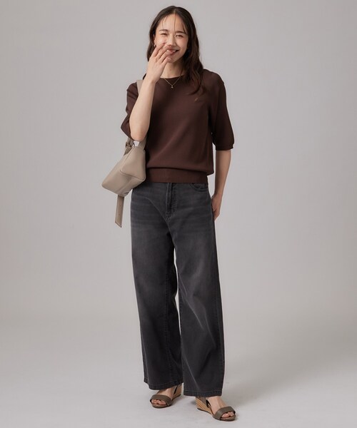 SHOO・LA・RUE(シューラルー)の「【ガンガン洗える/ひんやり/UV/毛玉になりにくい】二の腕見せない 5分袖ニット(ニット/セーター・レディース・ブラウン系3/ライトパープル/ブラック/ブルー系その他/アイボリー/ブラウン系その他・01/02/03/04)」の18枚目の写真