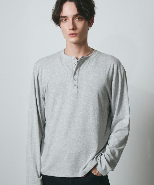 RRL未使用タグ付き　ヘンリーネック　カットソーシャツ　グレー　身幅５２ セール】ヘンリーネック ロングスリーブTシャツ（Tシャツ/カットソー