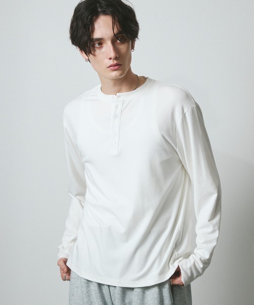 セール】ヘンリーネック ロングスリーブTシャツ（Tシャツ/カットソー