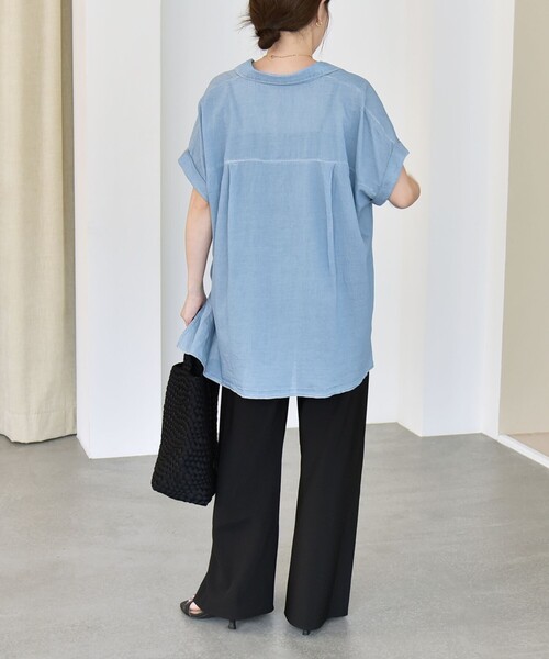 quaranciel(カランシエル)の「quaranciel:〈手洗い可能〉シアー デニム フレンチスリーブ レギュラー シャツ(シャツ/ブラウス・レディース・ブルー/ライトブルー/ブラック・ONE SIZE)」の14枚目の写真
