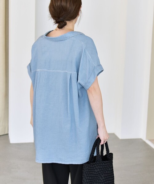 quaranciel(カランシエル)の「quaranciel:〈手洗い可能〉シアー デニム フレンチスリーブ レギュラー シャツ(シャツ/ブラウス・レディース・ブルー/ライトブルー/ブラック・ONE SIZE)」の19枚目の写真