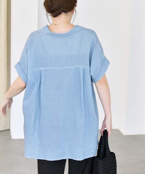 quaranciel(カランシエル)の「quaranciel:〈手洗い可能〉シアー デニム フレンチスリーブ レギュラー シャツ(シャツ/ブラウス・レディース・ブルー/ライトブルー/ブラック・ONE SIZE)」の20枚目の写真