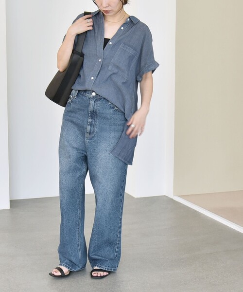 quaranciel(カランシエル)の「quaranciel:〈手洗い可能〉シアー デニム フレンチスリーブ レギュラー シャツ(シャツ/ブラウス・レディース・ブルー/ライトブルー/ブラック・ONE SIZE)」の22枚目の写真