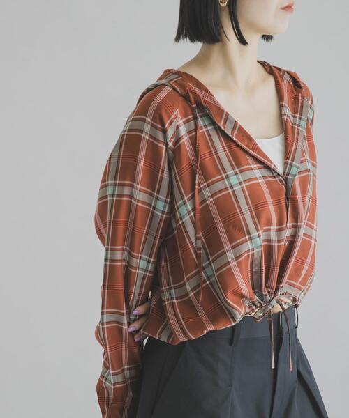 THE GOODLAND MARKET（ザグッドランドマーケット）の「cwtch　CHECK SHIRT HOODIE（シャツ/ブラウス・レディース・ブルー/ブラウン・FREE）」の2枚目の写真