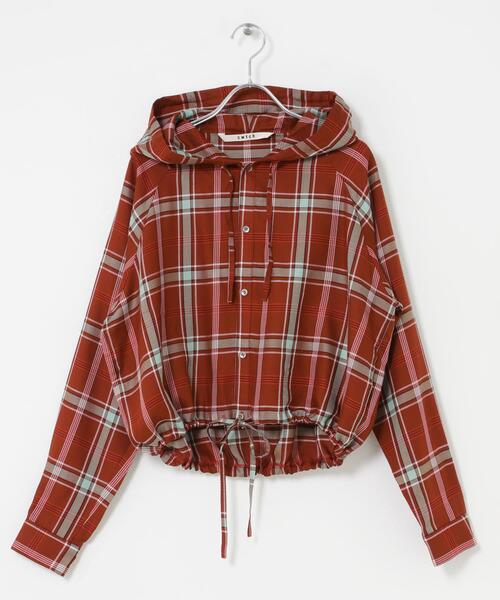 THE GOODLAND MARKET（ザグッドランドマーケット）の「cwtch　CHECK SHIRT HOODIE（シャツ/ブラウス・レディース・ブルー/ブラウン・FREE）」の10枚目の写真