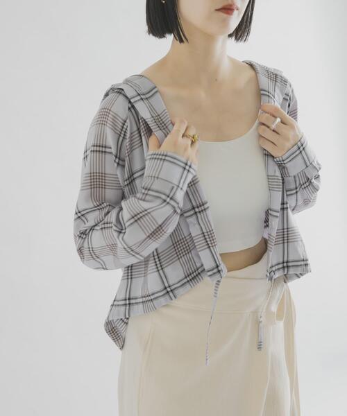 THE GOODLAND MARKET（ザグッドランドマーケット）の「cwtch　CHECK SHIRT HOODIE（シャツ/ブラウス・レディース・ブルー/ブラウン・FREE）」の12枚目の写真