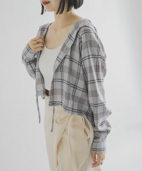 THE GOODLAND MARKET（ザグッドランドマーケット）の「cwtch　CHECK SHIRT HOODIE（シャツ/ブラウス・レディース・ブルー/ブラウン・FREE）」の13枚目の写真