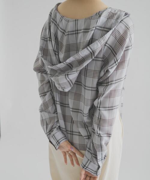 THE GOODLAND MARKET（ザグッドランドマーケット）の「cwtch　CHECK SHIRT HOODIE（シャツ/ブラウス・レディース・ブルー/ブラウン・FREE）」の14枚目の写真