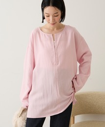 【Aunely】しわレス ヘンリーホックネックブラウス<YOSOOIシリーズ>