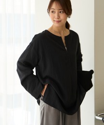 【Aunely】しわレス ヘンリーホックネックブラウス<YOSOOIシリーズ>
