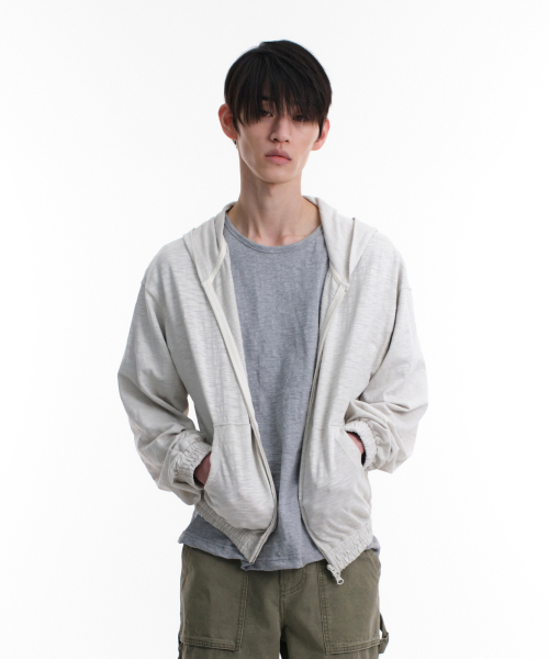 Slub Crop Hood Zip‑Up (Ivory) — короткая худи‑зип (айвори)