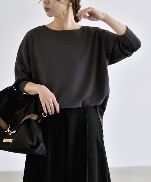 quaranciel(カランシエル)の「quaranciel:〈洗濯機可能〉カットジョーゼット ラウンドヘム ルーズ プルオーバー(Tシャツ/カットソー・レディース・チャコールグレー/ブラック/ネイビー/オフホワイト・ONE SIZE)」の21枚目の写真