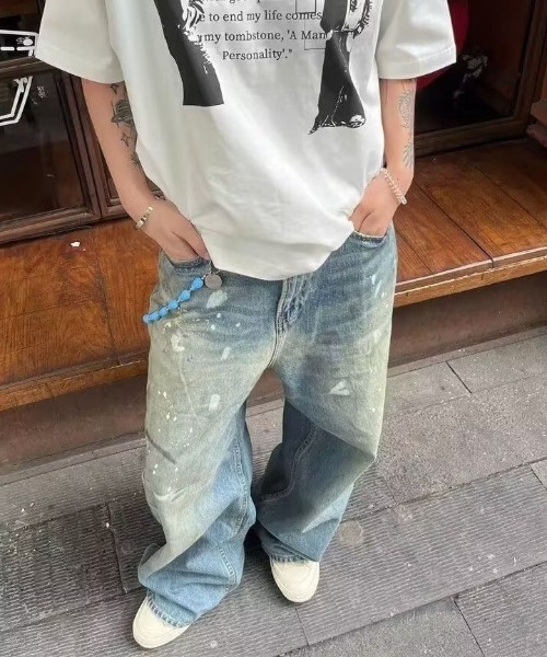 DOUBLE STEAL(ダブルスティール)の「DSペイントワイドデニムパンツ(デニムパンツ・メンズ・ブルー・X-LARGE/LARGE/MEDIUM/SMALL)」の3枚目の写真