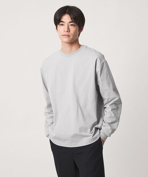 green label relaxing（グリーンレーベルリラクシング）の「【WEB限定】JUST fit クリーン カノコ ワイド クルーネック 長袖 Tシャツ -抗菌-（Tシャツ/カットソー・メンズ・ブラック/ライトグレー/モカ/ホワイト・S/XL/L/M）」の9枚目の写真