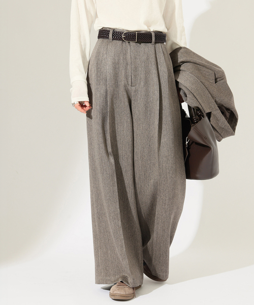 JOURNAL STANDARD(ジャーナルスタンダード)の「SATIN TWEED ワイドパンツ(その他パンツ・レディース・ブラック系その他/ブラウン・36/38)」の1枚目の写真