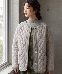両面キルティング・ラウンドネック長袖中綿ジャケット