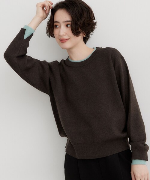 THE SHOP TK (ザ ショップ ティーケー )の「【洗える】もにゅ重ね配色リブプルオーバー(ニット/セーター・レディース・ネイビー/ダークブラウン/グレー・13/12)」の2枚目の写真