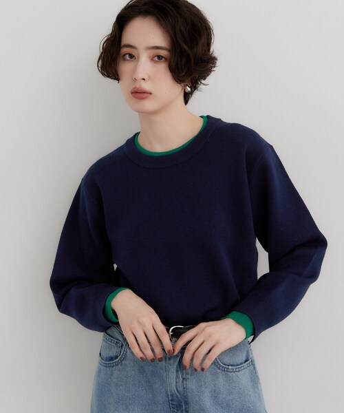 THE SHOP TK (ザ ショップ ティーケー )の「【洗える】もにゅ重ね配色リブプルオーバー(ニット/セーター・レディース・ネイビー/ダークブラウン/グレー・13/12)」の3枚目の写真