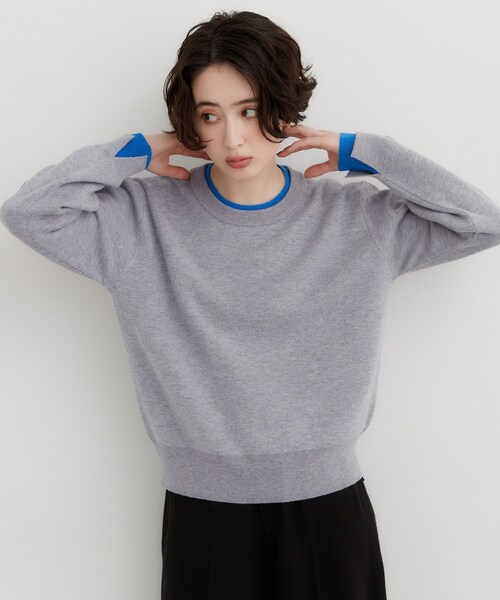 THE SHOP TK (ザ ショップ ティーケー )の「【洗える】もにゅ重ね配色リブプルオーバー(ニット/セーター・レディース・ネイビー/ダークブラウン/グレー・13/12)」の1枚目の写真