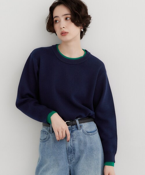 THE SHOP TK (ザ ショップ ティーケー )の「【洗える】もにゅ重ね配色リブプルオーバー(ニット/セーター・レディース・ネイビー/ダークブラウン/グレー・13/12)」の13枚目の写真