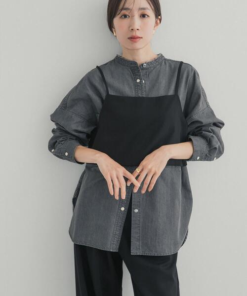 URBAN RESEARCH DOORS（アーバンリサーチドアーズ）の「デニムバンドカラーシャツ（シャツ/ブラウス・レディース・ワンウォッシュ/ベージュ系その他/ブラック・FREE）」の5枚目の写真