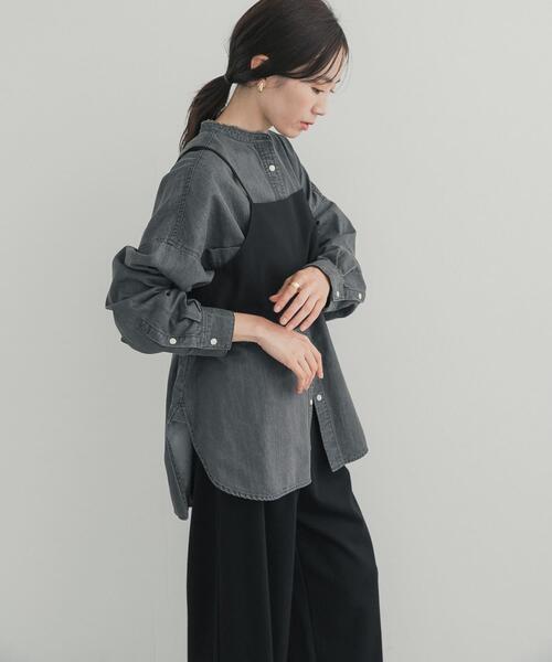 URBAN RESEARCH DOORS（アーバンリサーチドアーズ）の「デニムバンドカラーシャツ（シャツ/ブラウス・レディース・ワンウォッシュ/ベージュ系その他/ブラック・FREE）」の6枚目の写真