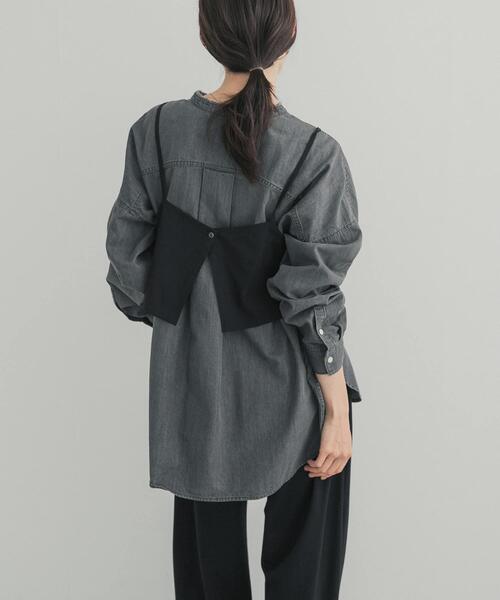 URBAN RESEARCH DOORS（アーバンリサーチドアーズ）の「デニムバンドカラーシャツ（シャツ/ブラウス・レディース・ワンウォッシュ/ベージュ系その他/ブラック・FREE）」の7枚目の写真
