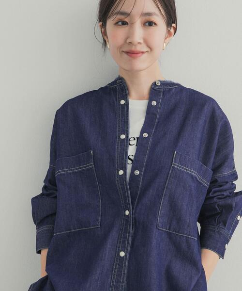 URBAN RESEARCH DOORS（アーバンリサーチドアーズ）の「デニムバンドカラーシャツ（シャツ/ブラウス・レディース・ワンウォッシュ/ベージュ系その他/ブラック・FREE）」の21枚目の写真