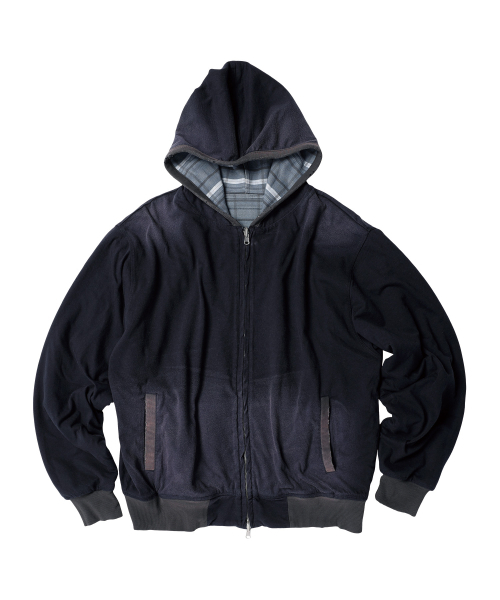 REVERSIBLE CHECK HOODIE ZIP-UP NAVY（パーカー）｜THEVINYLHOUSE