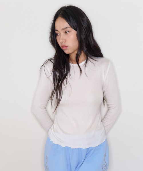 HOMEBODY THINGS（ホームバディ ティングズ）の「テンセルウールレタスヘム長袖Tシャツ（アイボリー）（Tシャツ/カットソー・レディース・その他・1/2）」の3枚目の写真