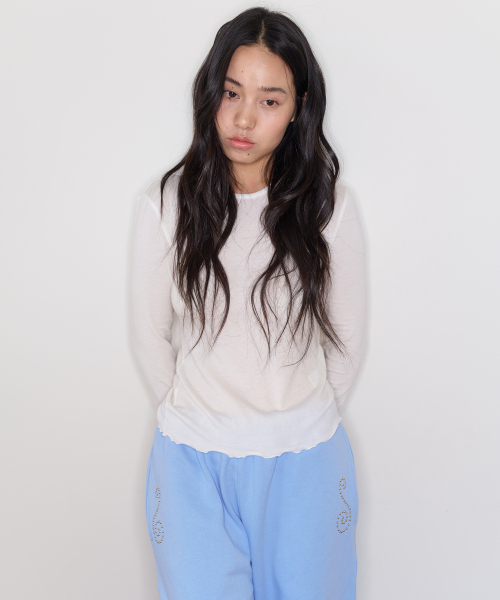HOMEBODY THINGS（ホームバディ ティングズ）の「テンセルウールレタスヘム長袖Tシャツ（アイボリー）（Tシャツ/カットソー・レディース・その他・1/2）」の4枚目の写真