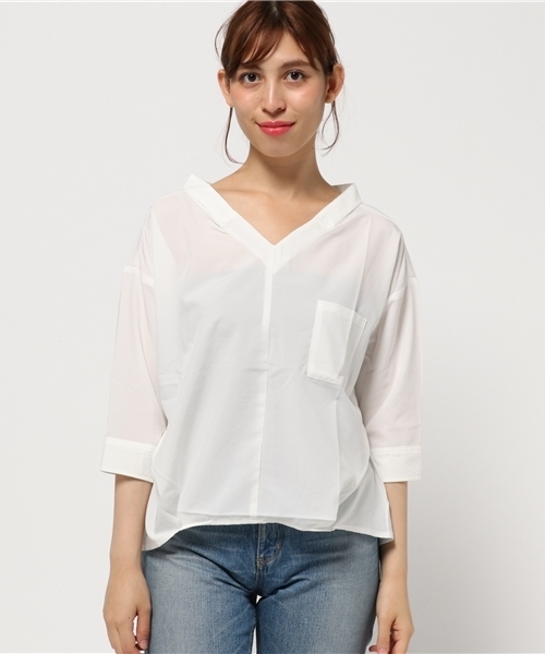 archives（アルシーヴ）の「【店舗限定商品】　ライトリンクル深V開きシャツ（シャツ/ブラウス・レディース・ネイビー/オフホワイト/キャメル・MEDIUM）」の4枚目の写真