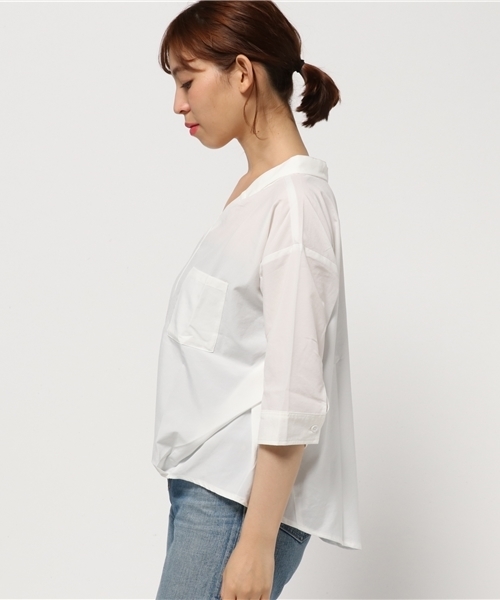 archives（アルシーヴ）の「【店舗限定商品】　ライトリンクル深V開きシャツ（シャツ/ブラウス・レディース・ネイビー/オフホワイト/キャメル・MEDIUM）」の5枚目の写真
