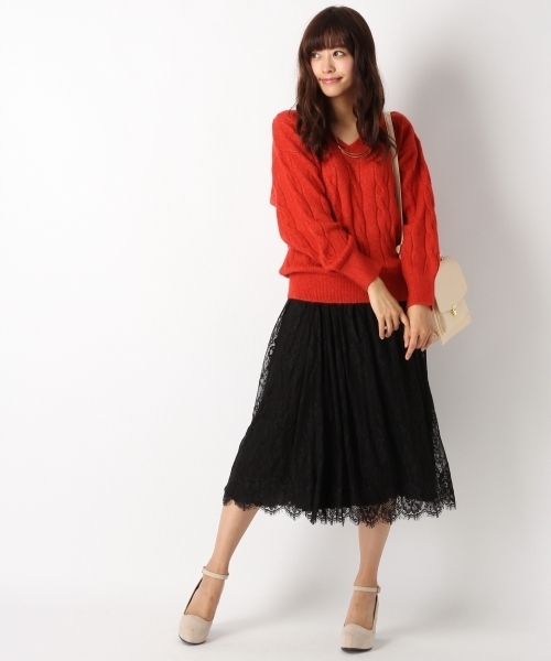 Heather（ヘザー）の「サテンプリーツレーススカート　733904（スカート・レディース・ピンク系その他/ブラック/カーキ・FREE）」の13枚目の写真