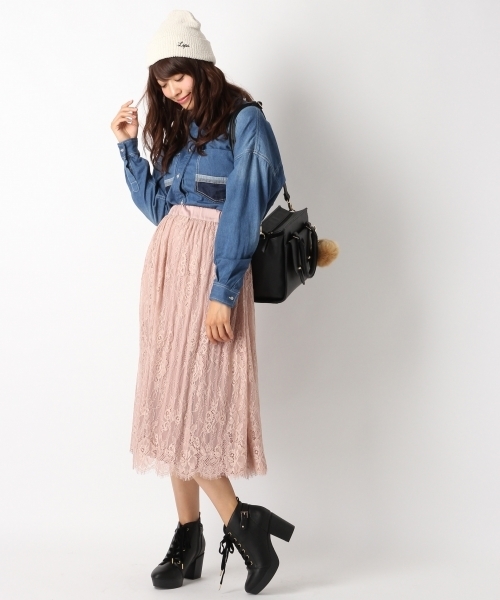 Heather（ヘザー）の「サテンプリーツレーススカート　733904（スカート・レディース・ピンク系その他/ブラック/カーキ・FREE）」の14枚目の写真