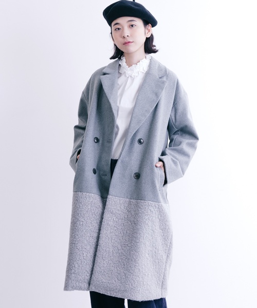 MERLOT（メルロー）の「異素材切替ダブルボタンコート647-0527（ピーコート・レディース・ベージュ/グレー/ブラック・FREE）」の3枚目の写真