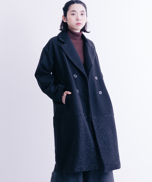 MERLOT（メルロー）の「異素材切替ダブルボタンコート647-0527（ピーコート・レディース・ベージュ/グレー/ブラック・FREE）」の2枚目の写真